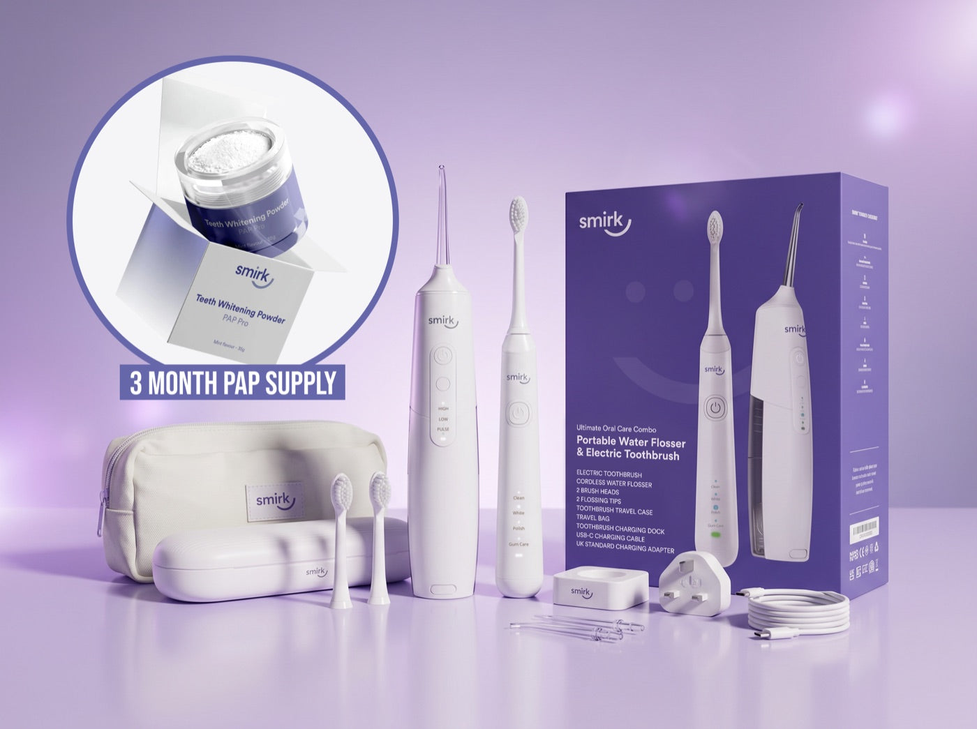 PAP Pro powder plus the electric toothbrush and water flosser combo
